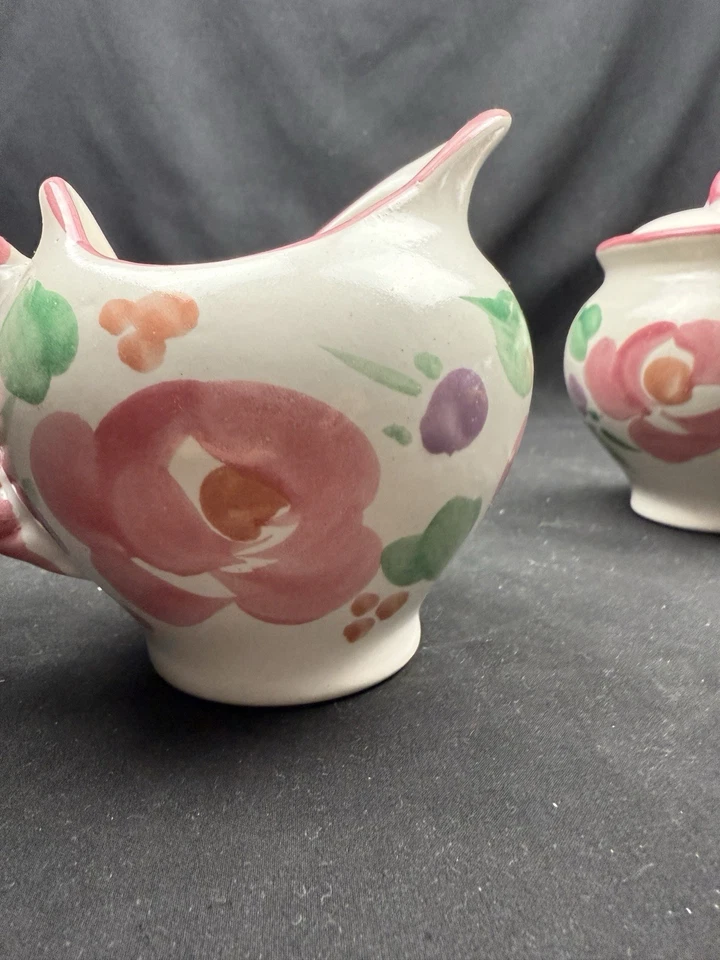 Colorido Floral FIORIWARE Zanesville Ohio Cerámica Azúcar y Crema Set MCM DE COLECCIÓN Foto 3 de 4