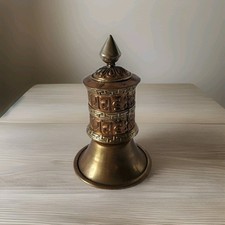 Ancien Moulin À Prières Tibétain Où Népal De Bureau,Table HT 10cm Avec Mantras 