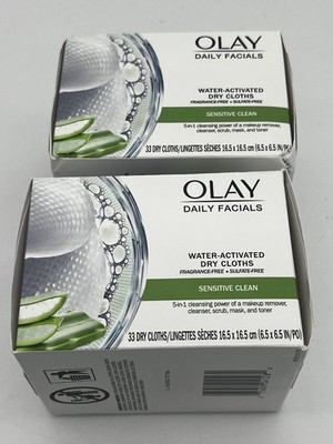 Olay Daily Facial Cloths Water Activated Sensitive Clean 33 Count Pack of 2