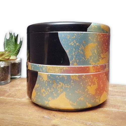 Japanese Lacquer Box Jubako Tiered Bento Hakuichi Black Jewellery Trinket Gold