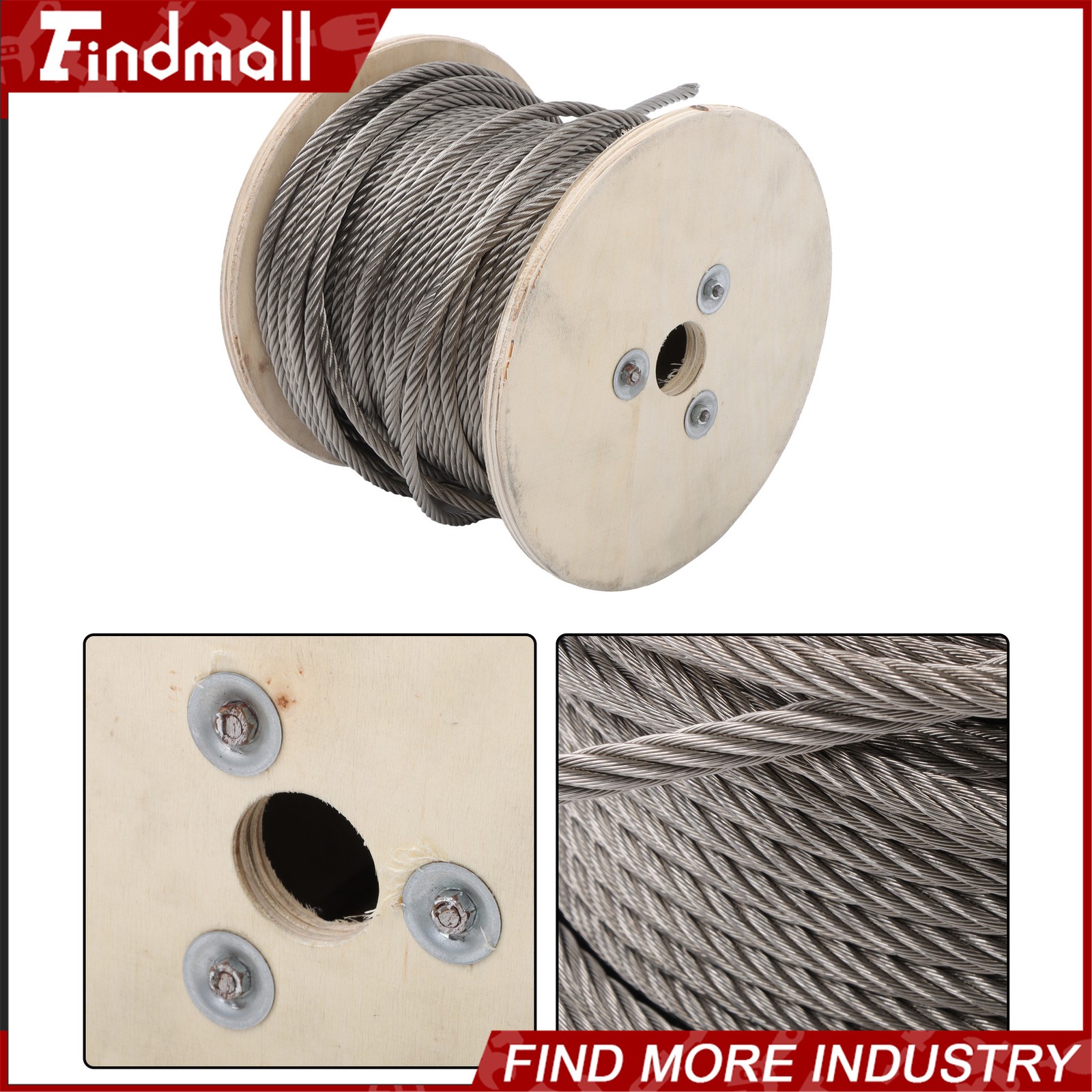 Findmall T304 1/4" Stainless Steel Cable 7 x 19 Strands 200FT Wire Rope 6400lbs
