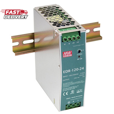 Mean Well EDR-120-24 Single Output DIN Rail Power Supply 24V 5 Amp 120W
