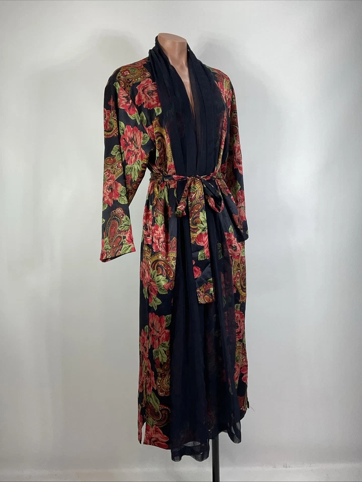 Vintage Victoria's Secret Gold Label Vintage Black Satin Paisley Chiffon Robe PS Foto 4 de 4