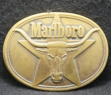 WL01116 SWEET VINTAGE 1987 MARLBORO CIGARETTE MANUFACTURER BRASS BELT BUCKLE