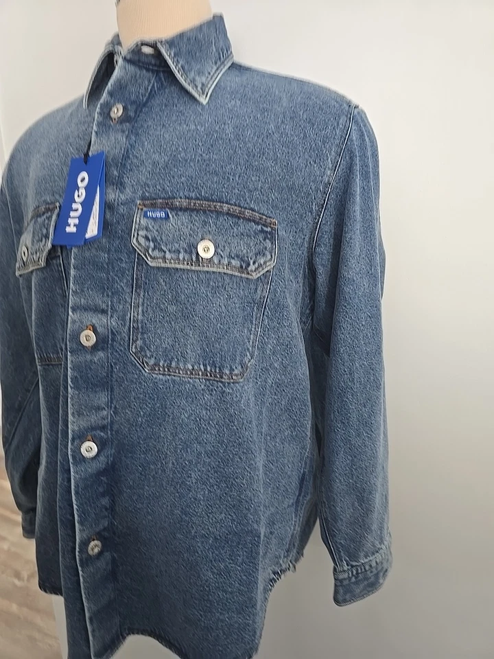 HUGO BOSS Ebolt Blue Tag 01 416 NEW MEN'S Logo Pockets DENIM Jacket SIZE M - Image 3 of 4