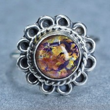 Size 5.5, mexico Sterling 925 silver handmade cocktail ring orange foiled glass