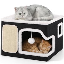 Cat Beds for Indoor Cats, Large Cat Cave with Cozy Hideout, Scratch Pad, Fluf...