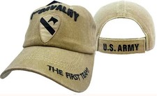 ARMY 1ST CAVALRY DIV WASHED STYLE RELAXED FIT EMBROIDERED KHAKI BEIGE HAT CAP