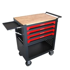 Rolling Tool Cart with Drawers, Wooden Top and Adjustable Shelf, Tool Storage