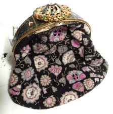 Antique Micro Beaded Purse Clutch Flapper Bag Enamel Broach Frame France