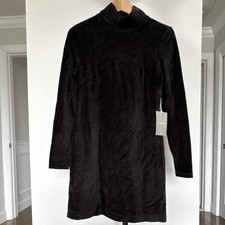 NWT Everlane Black Velour Mini Dress Mock Neck Long Sleeve Pullover Size S
