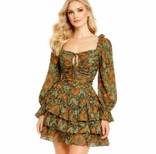 Ulla Johnson Naiya Metallic Mini Dress 4 S Nocturne Floral Puff Sleeve Cocktail