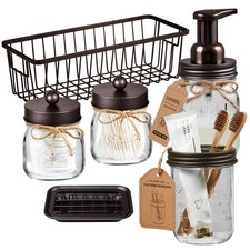 6Pack Mason Jar Bathroom Accessories Set - Foaming Soap Dispenser, Toothbrush...