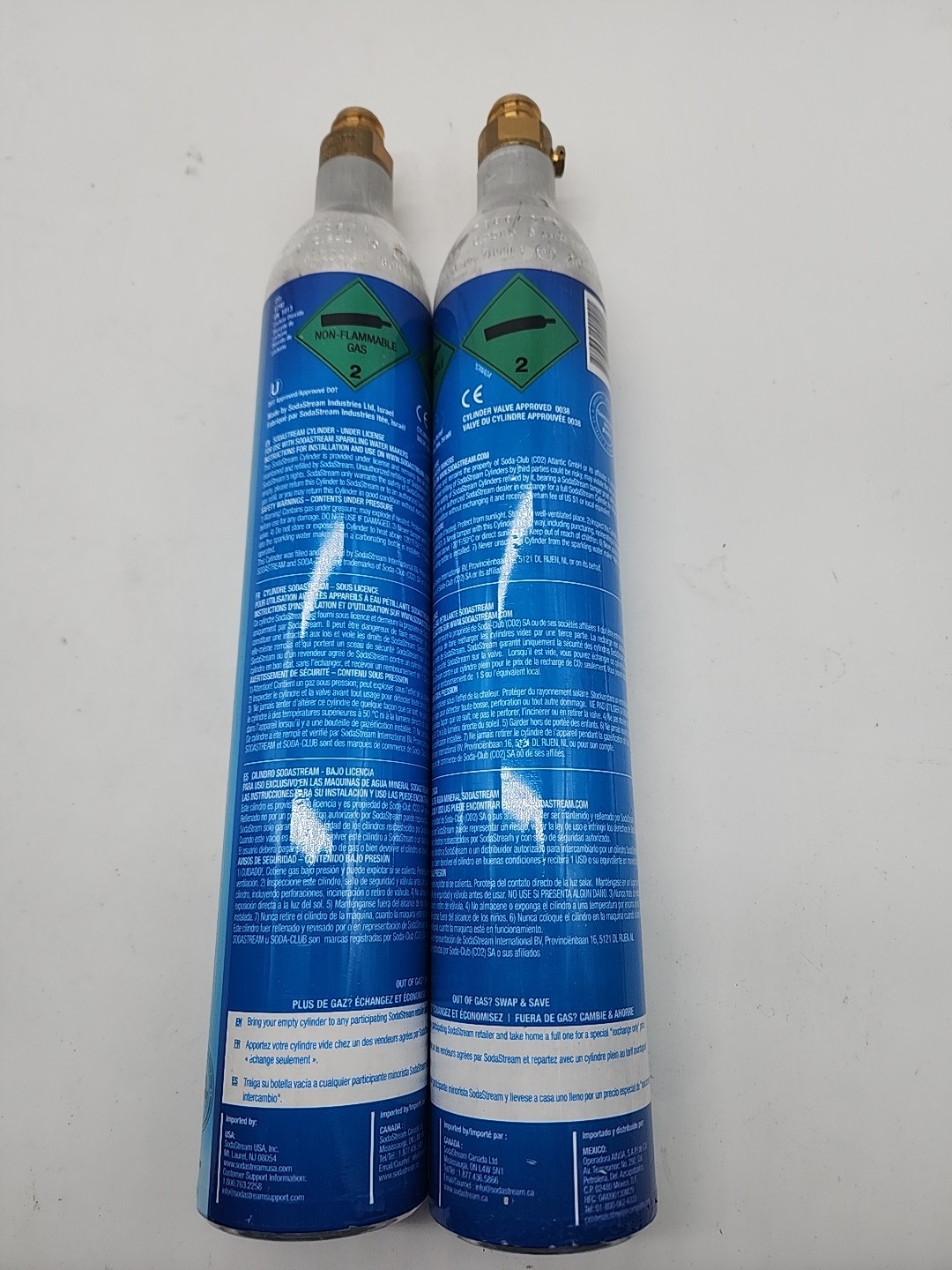 LOT 2 EMPTY SodaStream CO2 Cylinder Replacement Canisters 60L 14.5oz Containers