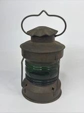 Vintage Metal Marine Nautical Dock Kerosene Lantern with Green Glass Globe