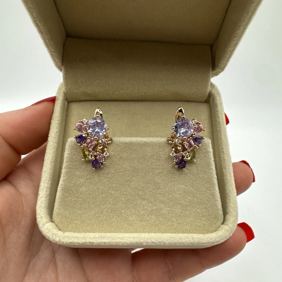 14ct Rolled Gold Bonded Mixed Gemstone Drop Earrings Butterfly Hallmarked 585RG - Image 2 of 4