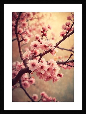 Nostalgic Cherry Blossom Branch Framed Wall Art Poster Canvas Print Picture