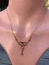 14ct gold amethyst seed pearl pendant Victorian 1890s