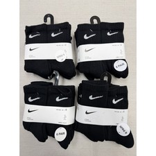 Set of 4Nike Dri-Fit 6pk 24 total Cushioned Black Crew Socks Youth Sz 10C-3Y