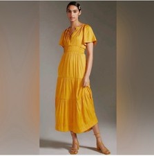 Anthropologie The Somerset Maxi in Mango Satin Lumensilk Edition Dress Sz Med