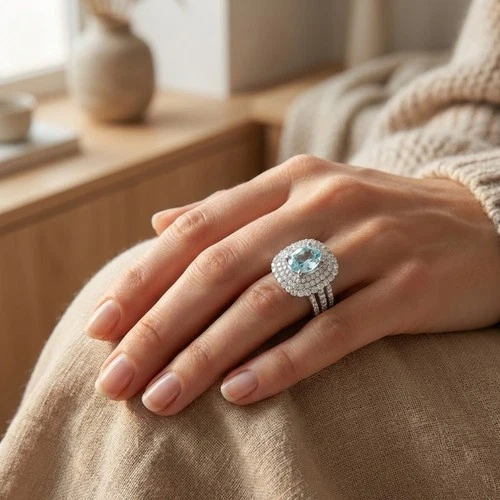 925 STERLING SILVER WHITE GOLD RINGS GORGEOUS SKY BLUE AQUAMARINE 1.35CT SIZE 5