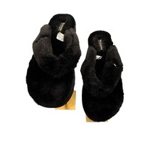 Koolaburra by UGG Black Faux Fur Platform Slippers Cozy Slide Womens 9