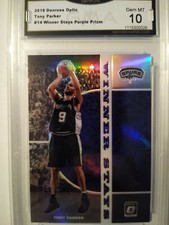 2019 donruss optic basketball Winner Stays Tony Parker Purple Prizm GMA 10