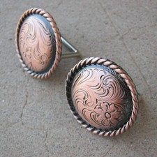 Floral Engraved Rope Edge Copper 1-1/2" Concho Browband Loop Back Rosette PAIR