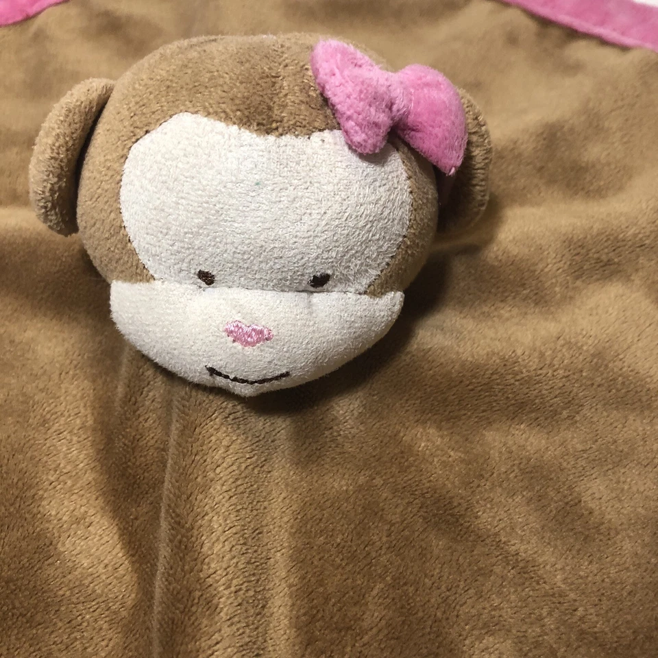 TIDDLIWINKS Brown Monkey Pink Bow Velour Security Blanket Lovey 99584 - Image 4 of 4