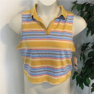 SO Cropped Polo Johnny collar Tank Top Woman s Juniors 3X stripes