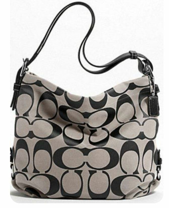 New With Tags COACH 15067 24CM SIGNATURE DUFFLE TOP ZIP Crossbody Black / White