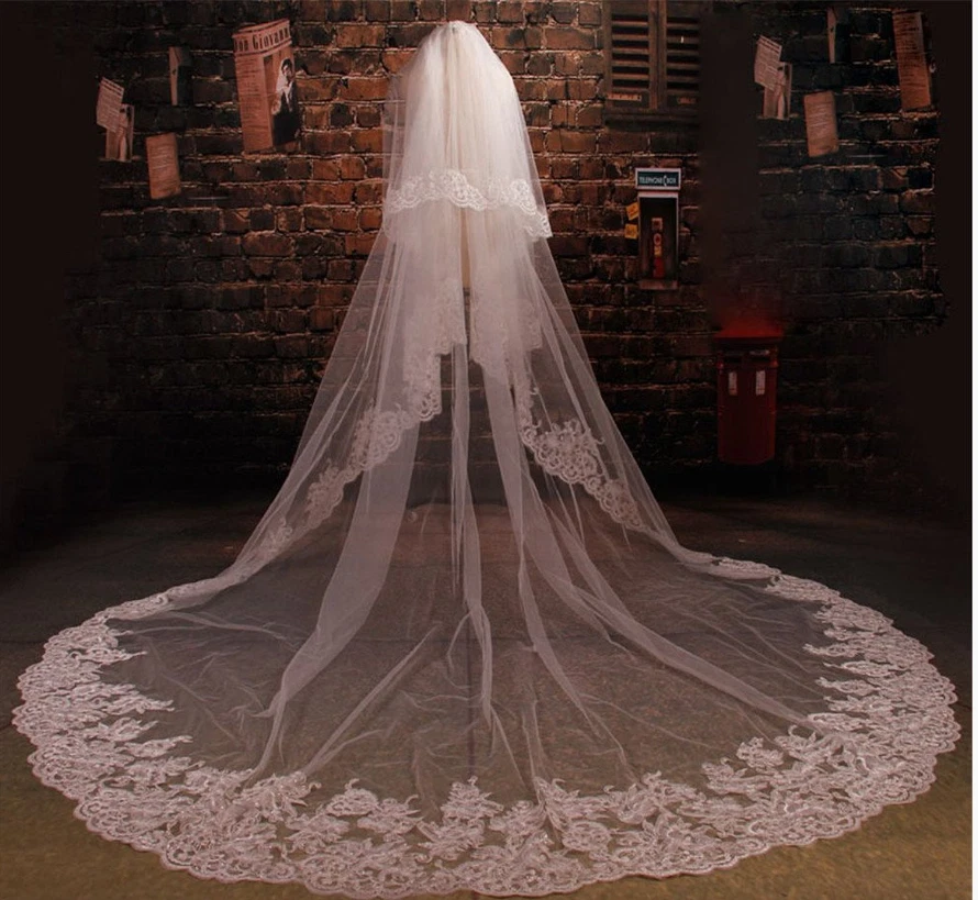 wedding veil with Pearls cathedral length 2 tier for bride