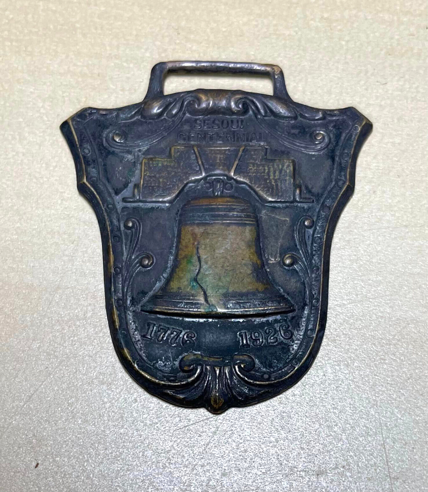 Vintage Sesqui Centennial Liberty Bell Pocket Watch Fob 1776-1926