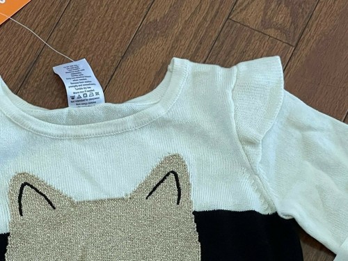 Gymboree Girls Ivory Black Gold Cat Face Ruffle Sleeve Sweater Size 4 4T New - Picture 4 of 10