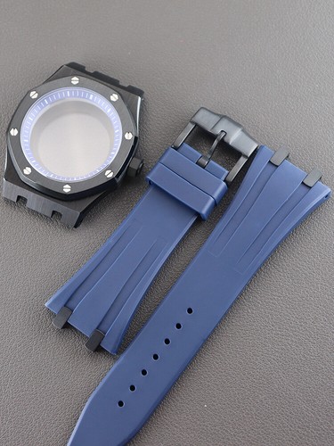 41mm Watch Case+Rubber Bracelets PVD Black Electroplating Fit Nh35 Nh38 Movement - Picture 18 of 18