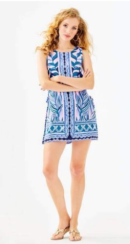 LILLY PULITZER Donna Hitzewelle Sommer Minikleid Strampler Rosa Blau Damen Größe 0 - Bild 3 von 10
