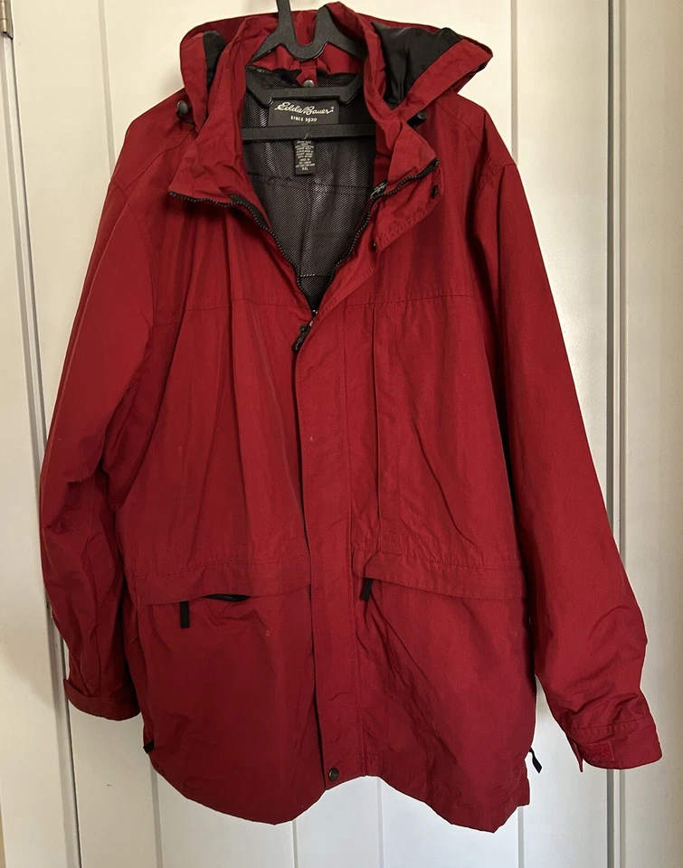 Casaco vintage Eddie Bauer masculino de náilon com zíper completo destacável trabalho chuva XXL - Imagem 2 de 4
