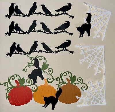 HALLOWEEN * PUMPKIN * CAT * CROWS * WEB * paper die cut embellishments HALLOWEEN