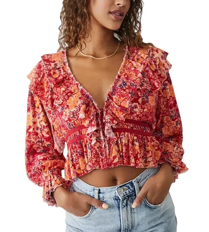 W】【Free People】Crop Top Blouse-
