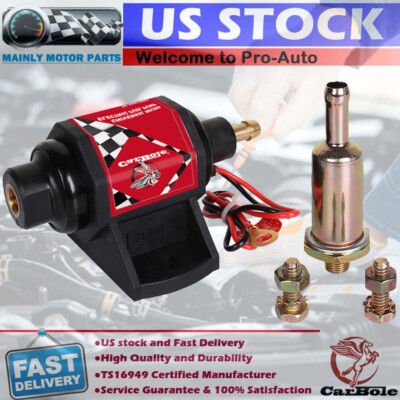 12V Electric Fuel pump 42S Micro Electric 28GPH Black Polymer Gasoline 2-3.5 PSI