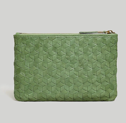 Madewell $65 Woven Leather Pouch Clutch Basil Green MD197