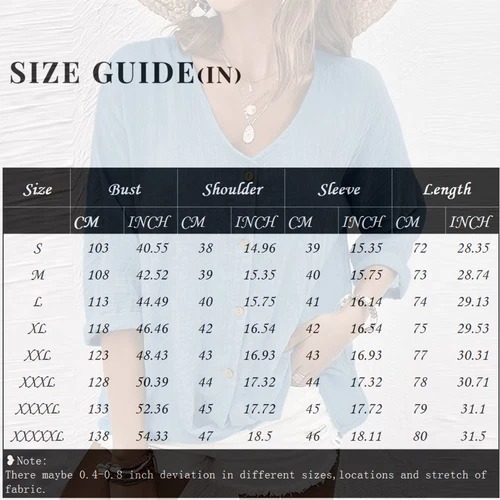 Women Baggy 3/4 Sleeve Tops Shirt Tee Ladies Summer Loose Blouse shirt Plus size - Imagen 36 de 45