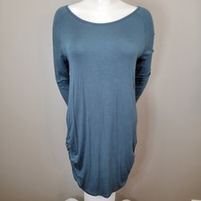 Filly Flair Long Sleeve T-Shirt Dress Ruched Casual Blue-Green Tunic Top Size L