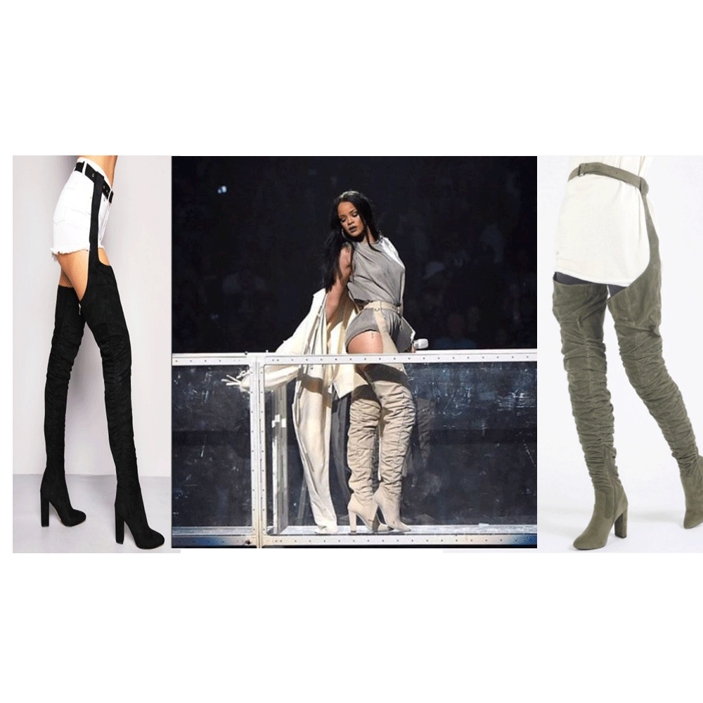 JUSTYOUROUTFIT Rihanna FAUX SUEDE RUCHED THIGH HIGH BELTED Stiefel JUSTYOUROUTFIT Rihanna FAUX SUEDE RUCHED THIGH HIGH BELTED Stiefel