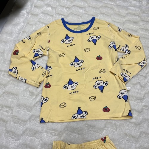Unisex Kids Two Piece Pajama Set Size 150 Yellow All Over Print T-Shirt & Bottom - Picture 3 of 12