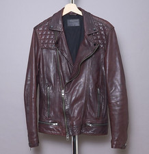 ALL SAINTS Leather Jacket Mens SMALL Oxblood Biker Bomber Celebrity Grail CONROY