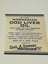 Drug Store Pharmacy Apothecary Label Ad Vtg Norwegian Cod Liver Oil Carl Schmidt