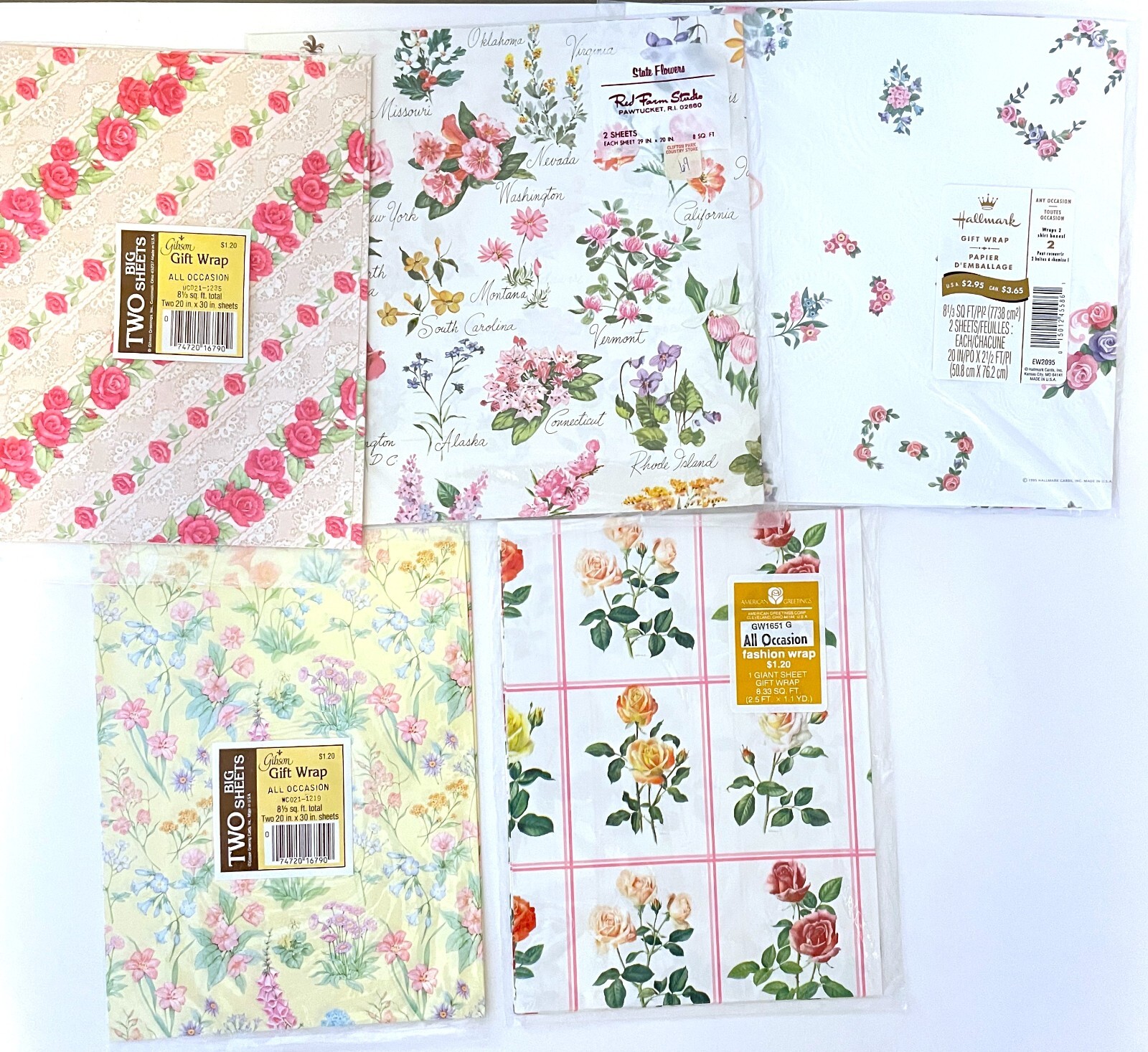 Vintage Gift Wrapping Paper Roses Floral Embossed Lot 60's to 90's