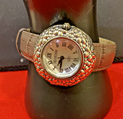 NWOT Paola Valentini Italy Watch PAOLA VALENTINI STERLING SILVER 925 BOLD CASE Gray LEATHER  main image 3