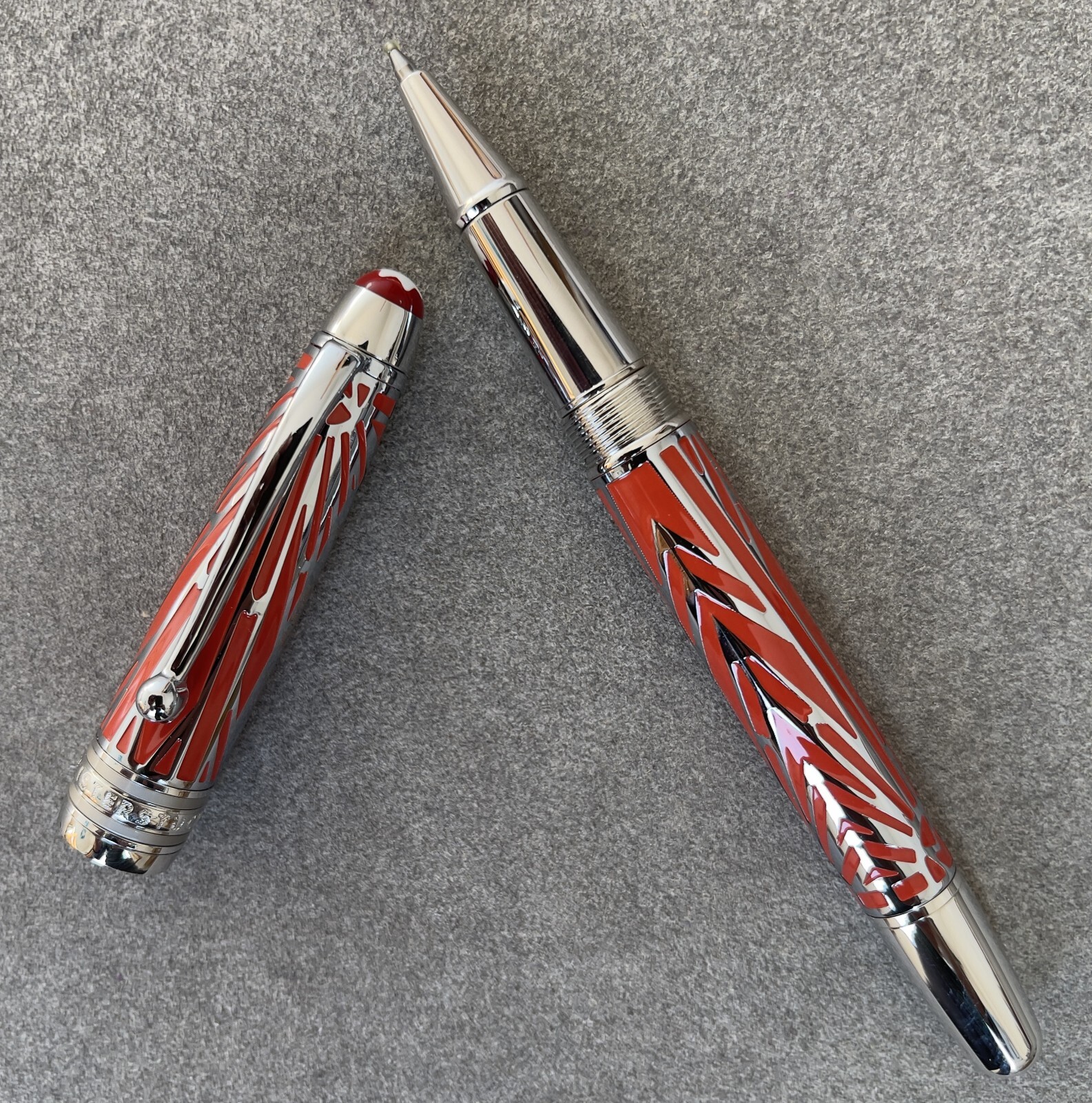 Deluxe Centenary Metal Series Red - Silver Color 0.7mm Rollerball Pen No Box